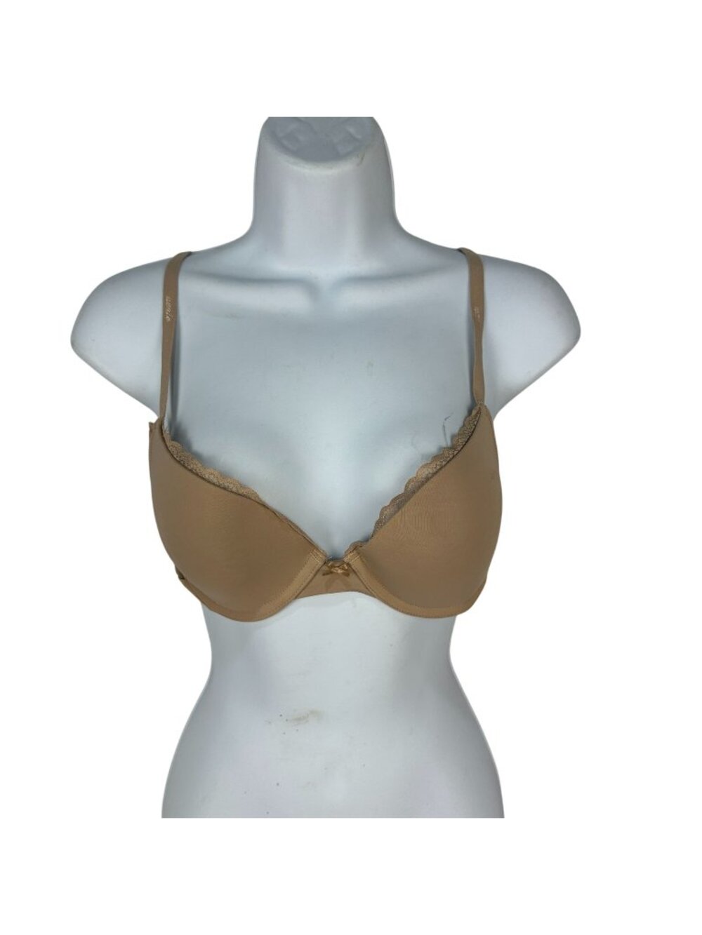 Aerie 34B Beige Plunge Bra With Lace Trim Adjustable Straps Underwire Support